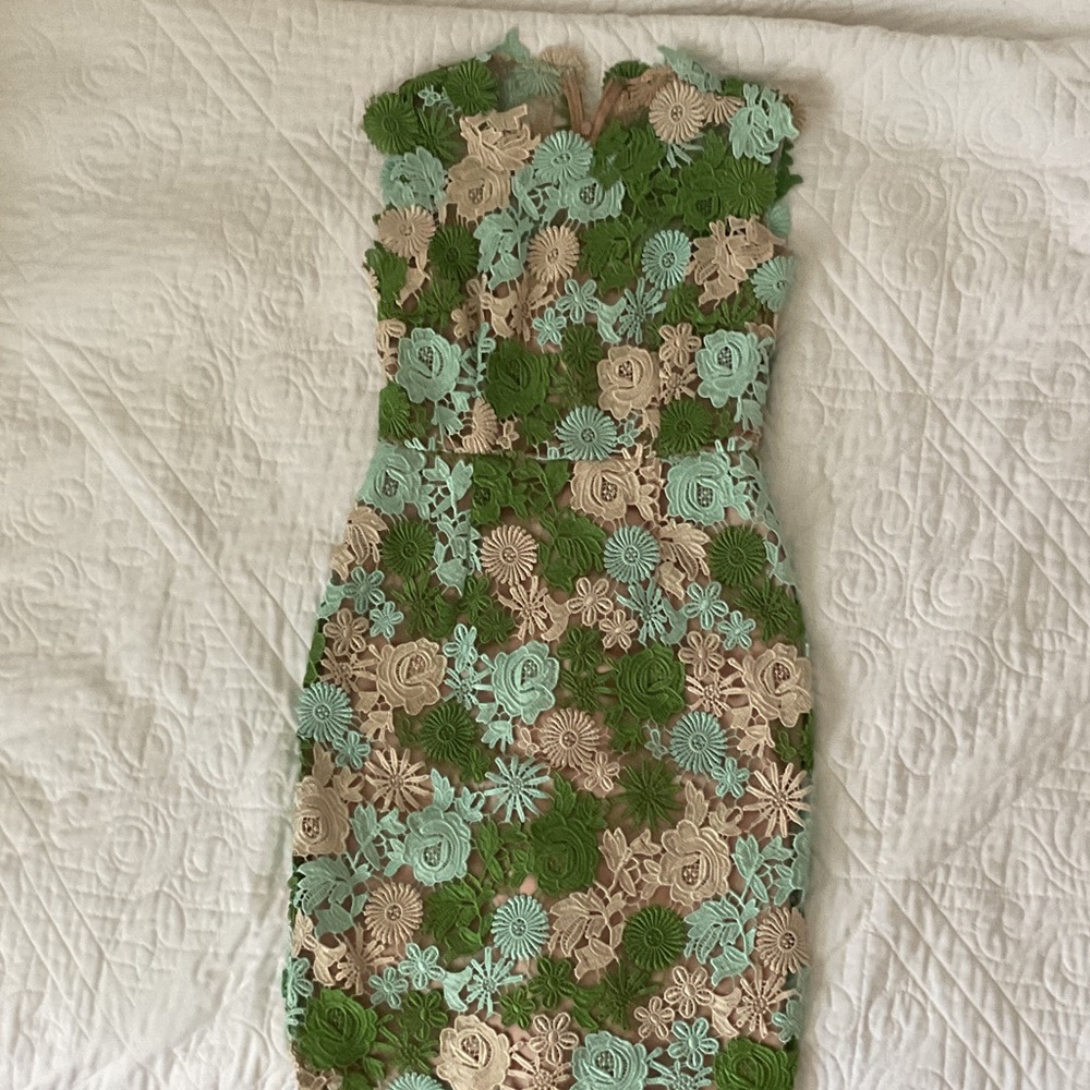 HD in Paris Strapless Floral Dress in Green and Cream